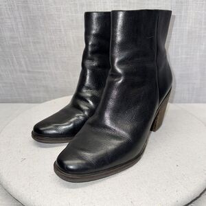 Lucky Brand Rylah Black Leather Stacked Wooden Heel Zip Ankle Boot 8.5
